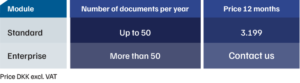 Pricing table - EUR-1 & A.TR